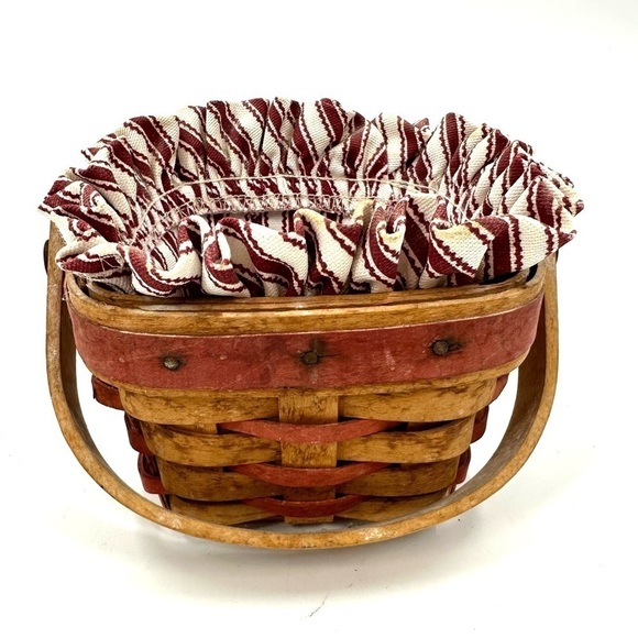 Vtg Longaberger Sweetheart Sentiments Basket 1995 Red Ticking Stripe Liner - Picture 6 of 14